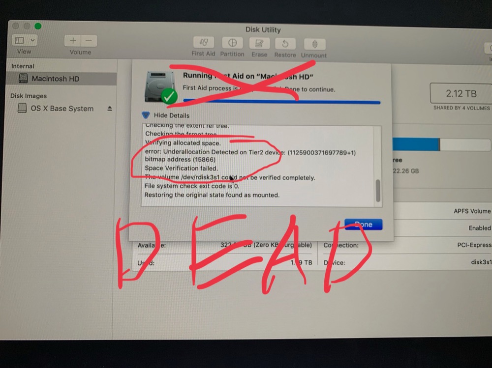 macos first aid volume could not be unmounted